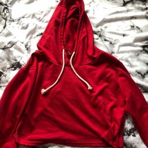 red cropped hoodie